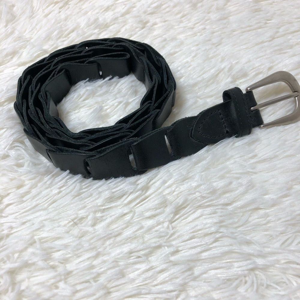 Black Genuine Woven Leather Belt